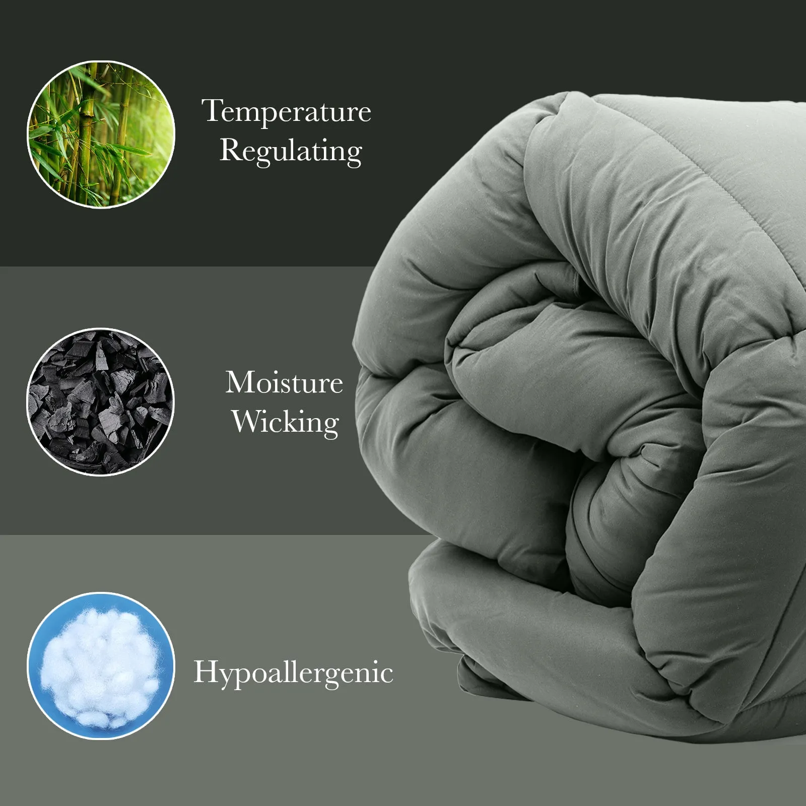 350GSM Charcoal Bamboo Quilt | Luxury Bedding | Duvet | All Seasons | Single | Charcoal