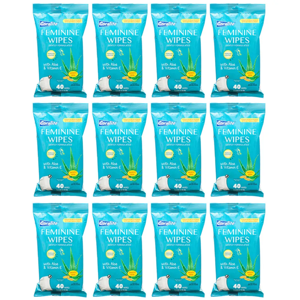 480ct Feminine Wipes Moist Cleansing Cloths Vitamin E Aloe Alcohol Free 12 Packs