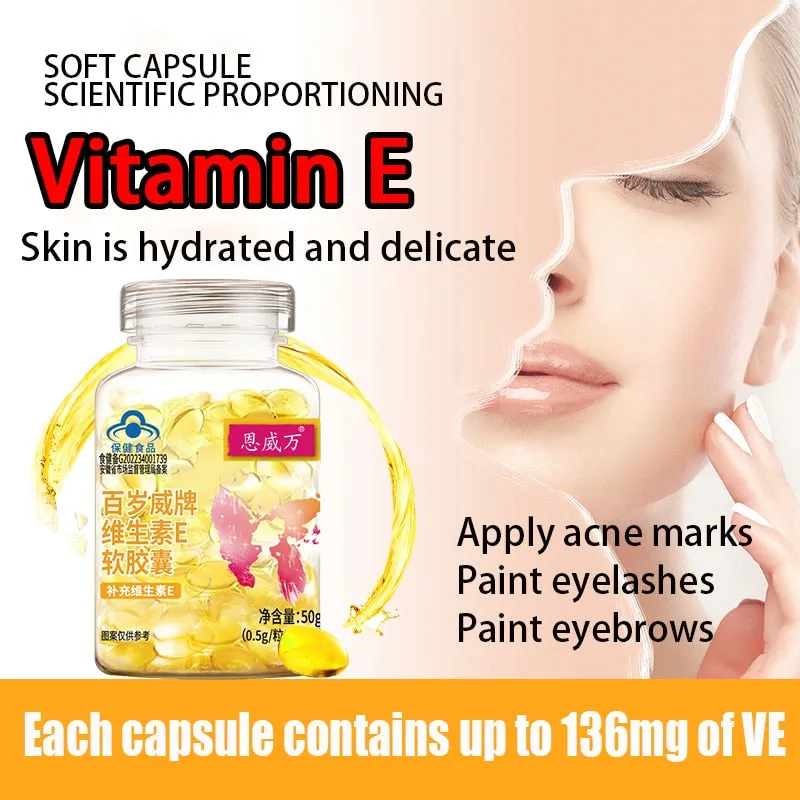 bottle of 100 pills vitamin E soft capsule Adults who need vitamin E supplementation health food