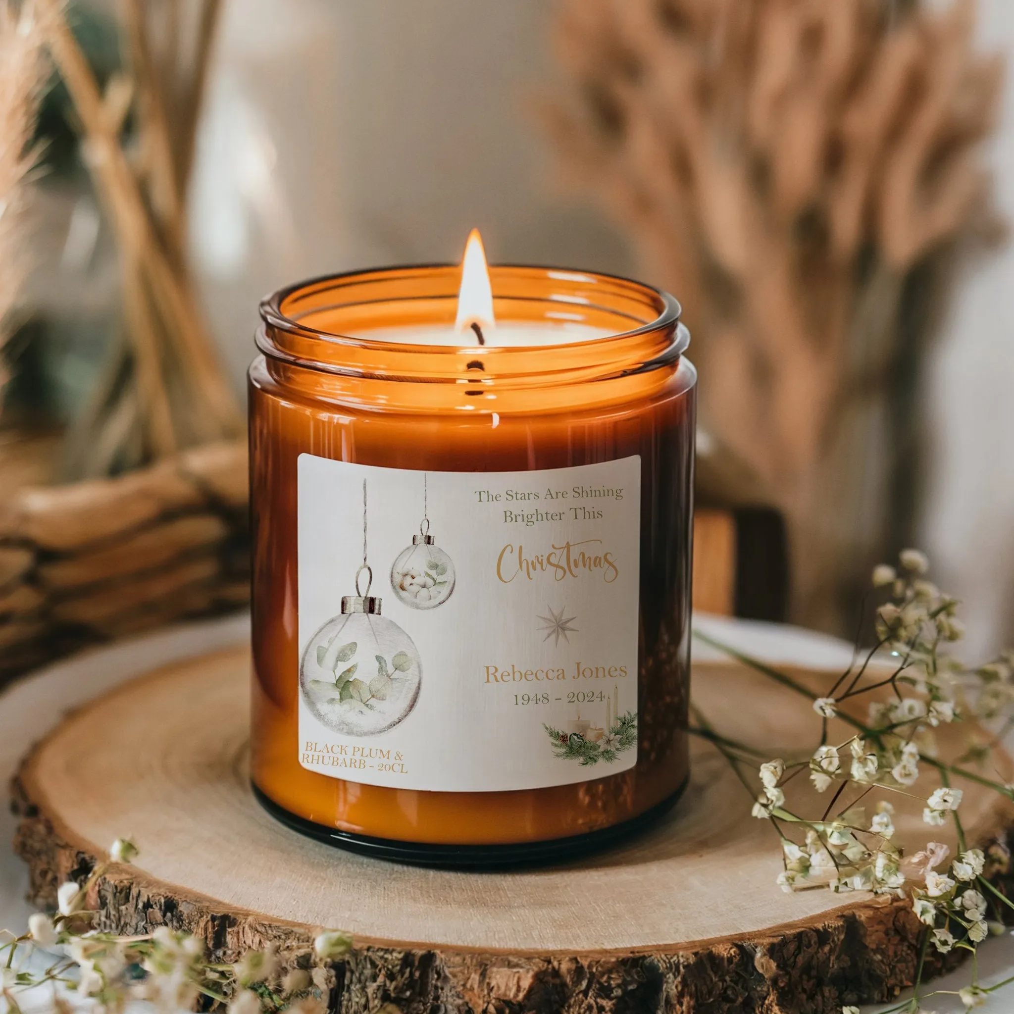 Christmas Memorial Candle, Personalised with Name, Stars are Shining Brighter