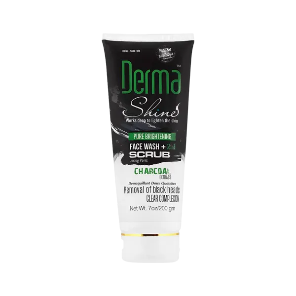 Derma Shine Pure Brightening Charcoal 2 In 1 Face Wash scrub 200gm