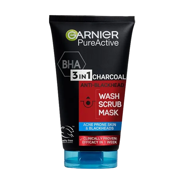 Garnier Pure Active 3 In 1 Charcoal Wash Scrub Mask 150ml