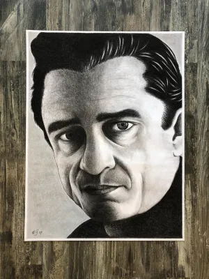JOHNNY CASH Charcoal Sketch